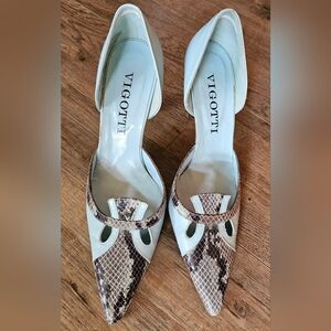 Vintage Vigotti d'Orsay Stiletto Pumps Size 8 Blue Snakeskin